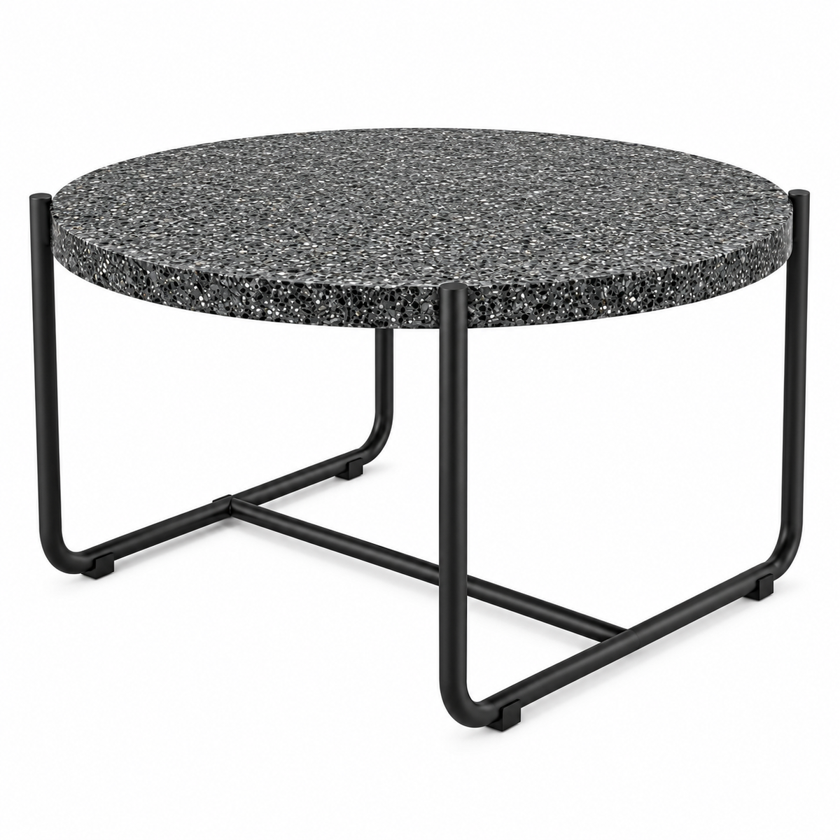 Large Terrazzo Table with flat black terrazzo top on Dark grey frame