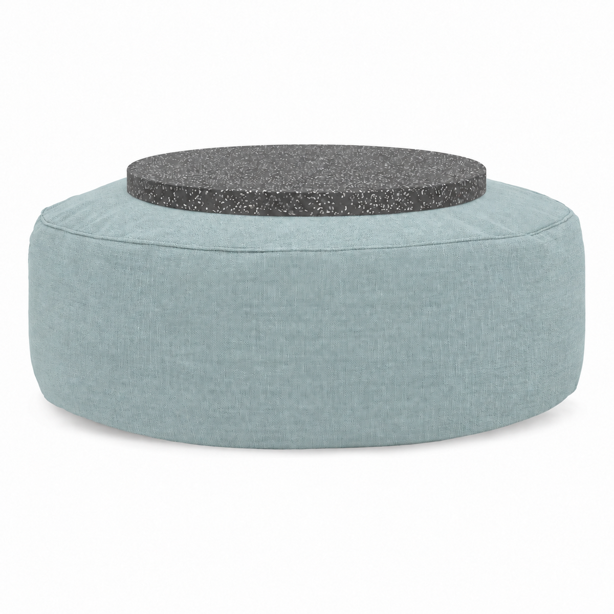Full Moon Table in sage NOAH with flat black terrazzo plate