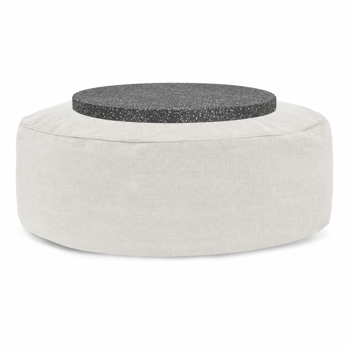 Full Moon Table in white NOAH with flat black terrazzo plate