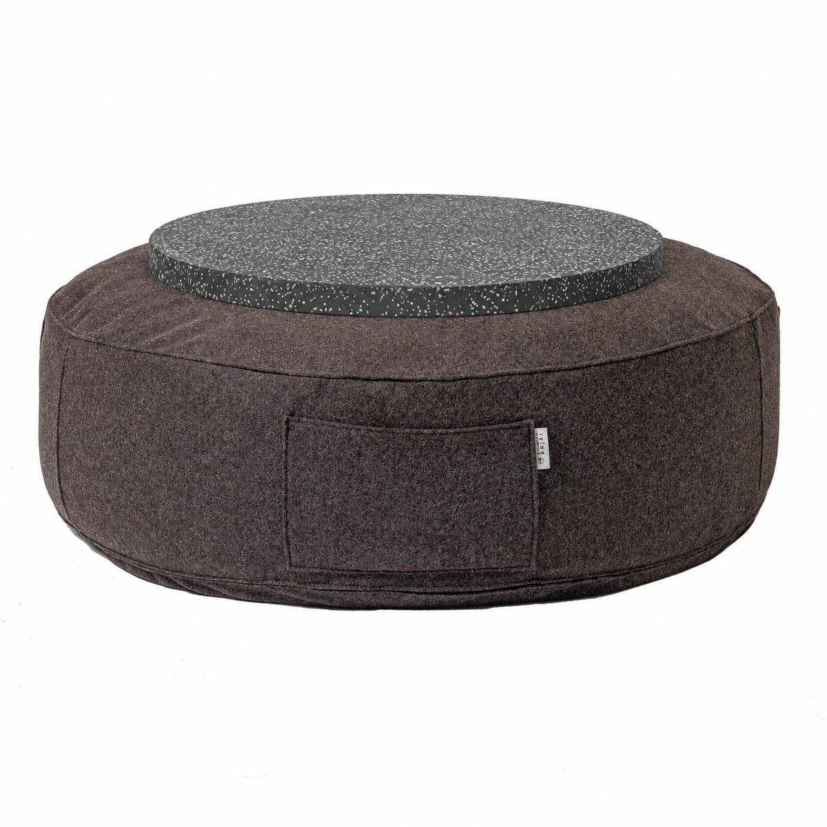 Full Moon Table in brown wool with flat black terrazzo plate