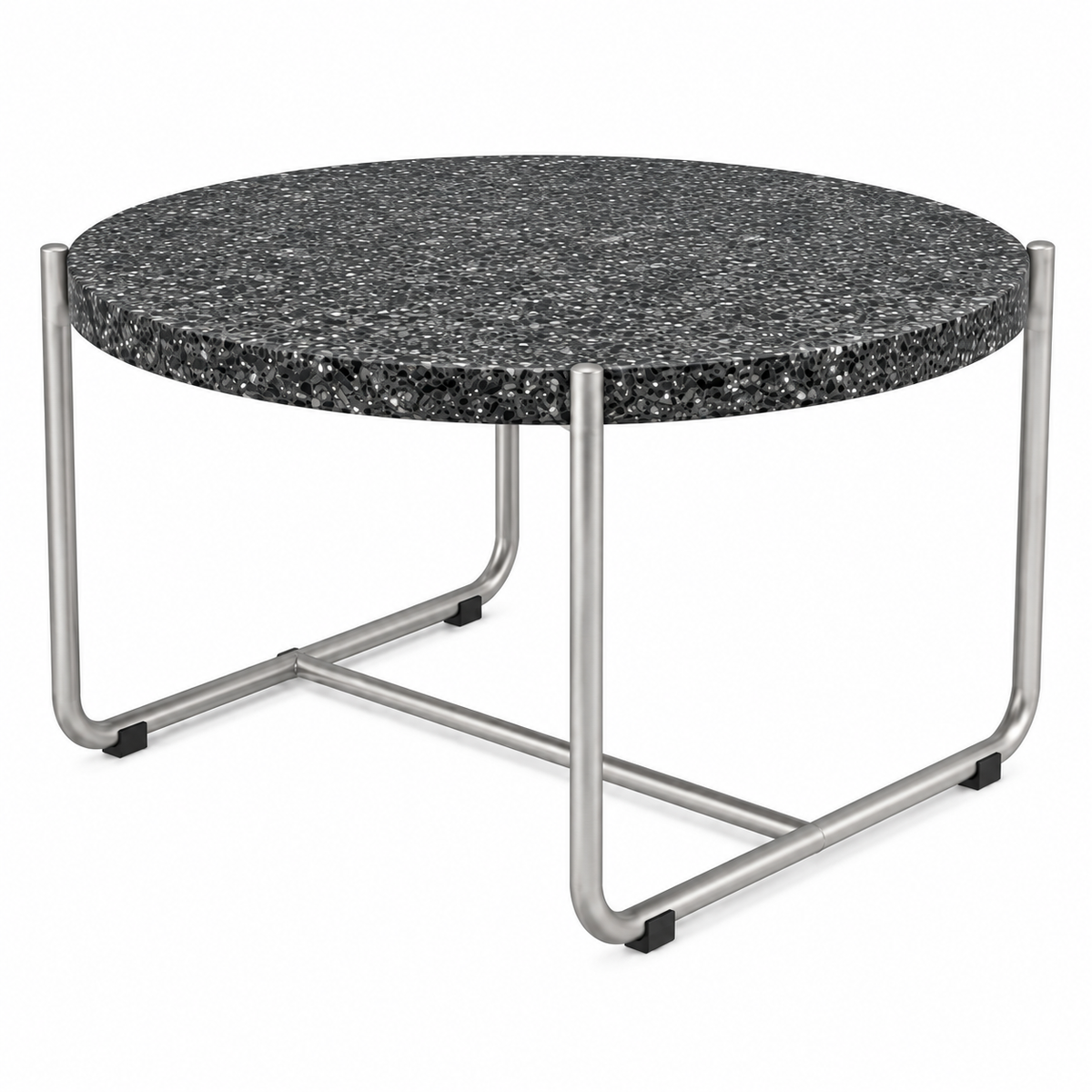 Large Terrazzo Table with flat black terrazzo top on Alu grey frame