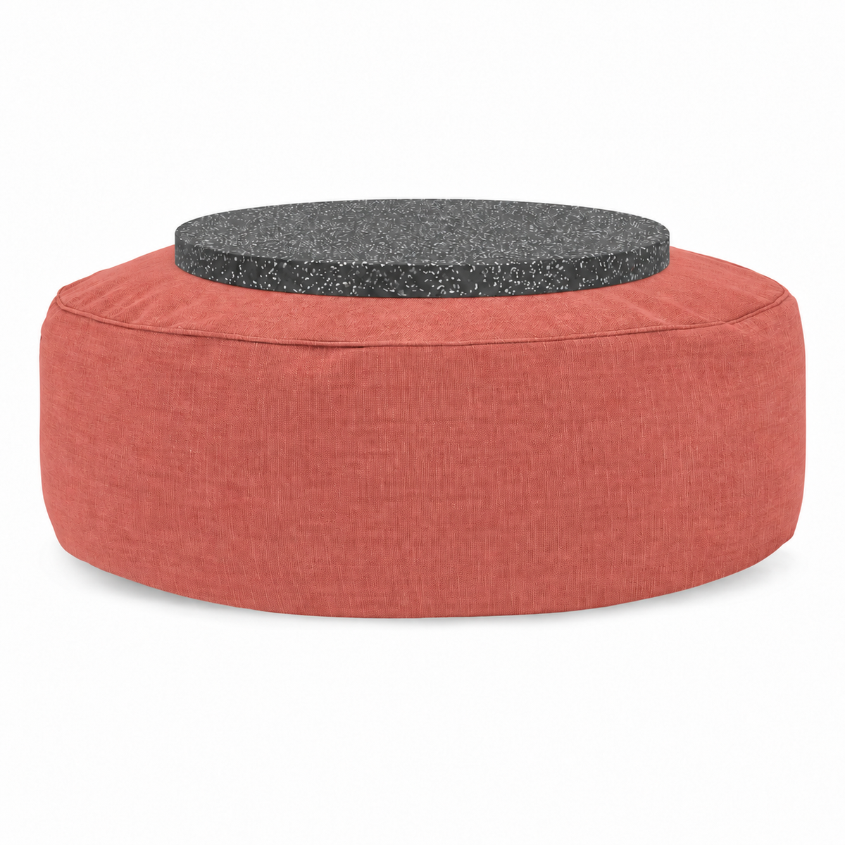 Full Moon Table in coral red NOAH with flat black terrazzo plate