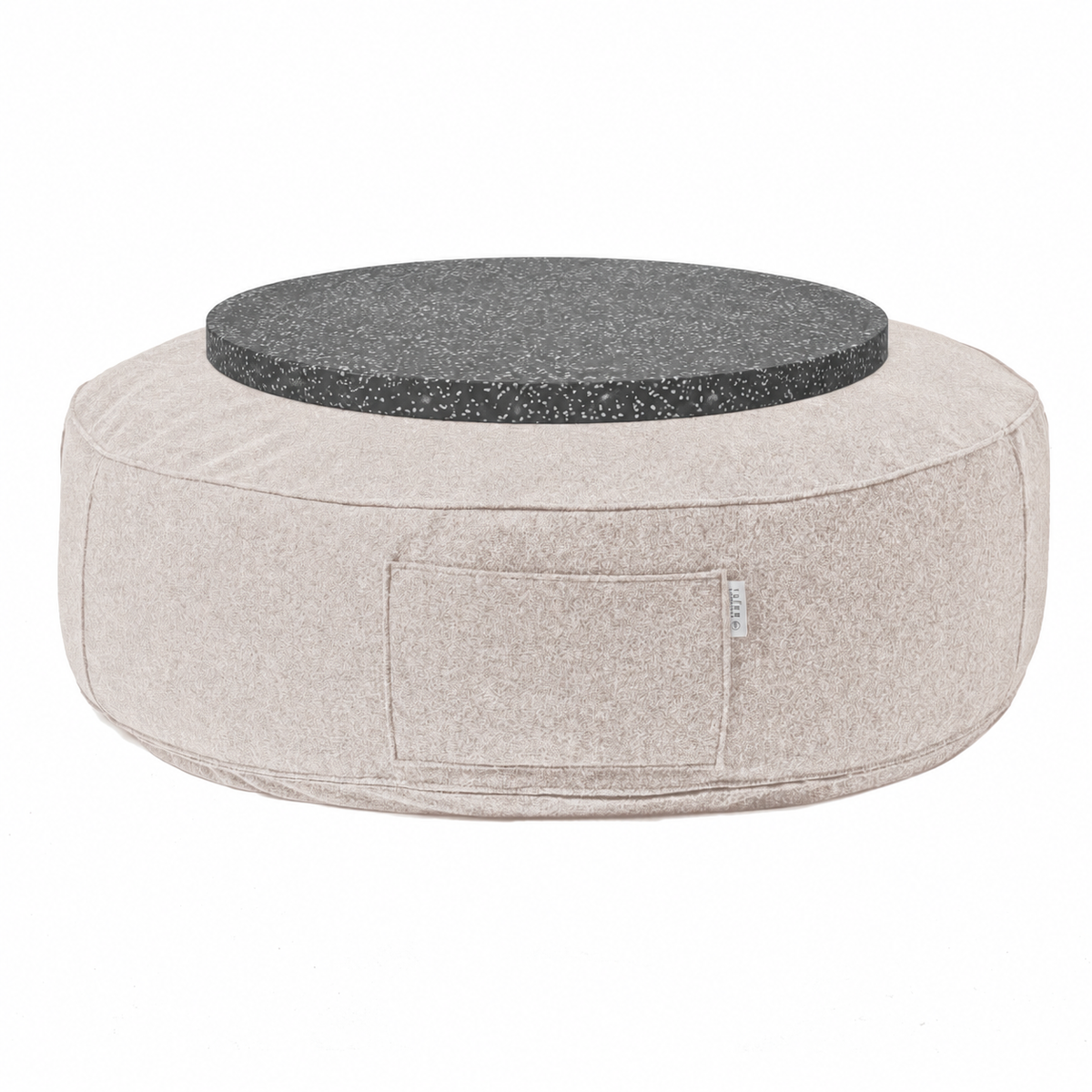 Full Moon Table in beige wool with flat black terrazzo plate